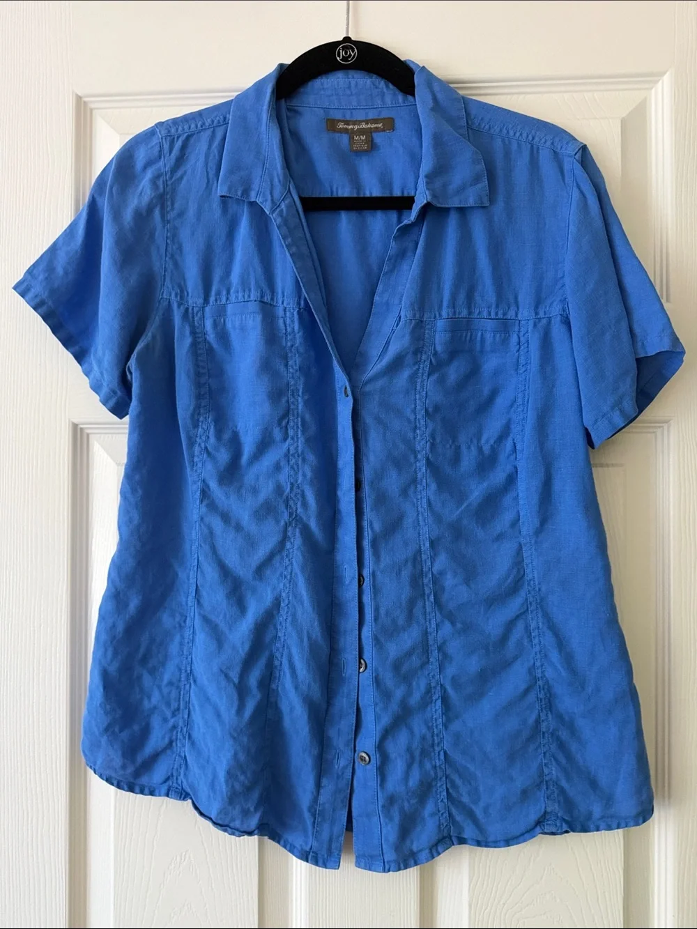 Tommy Bahama Royal Blue Short-Sleeve Button-Front 100% Linen button down Shirt - Picture 1 of 6